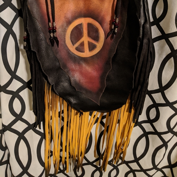 Handmade Boho Leather Bag - Dark Peace - Picture 1 of 8